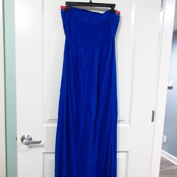 Embroidered strapless maxi Game day Blue sz L - Picture 4 of 6